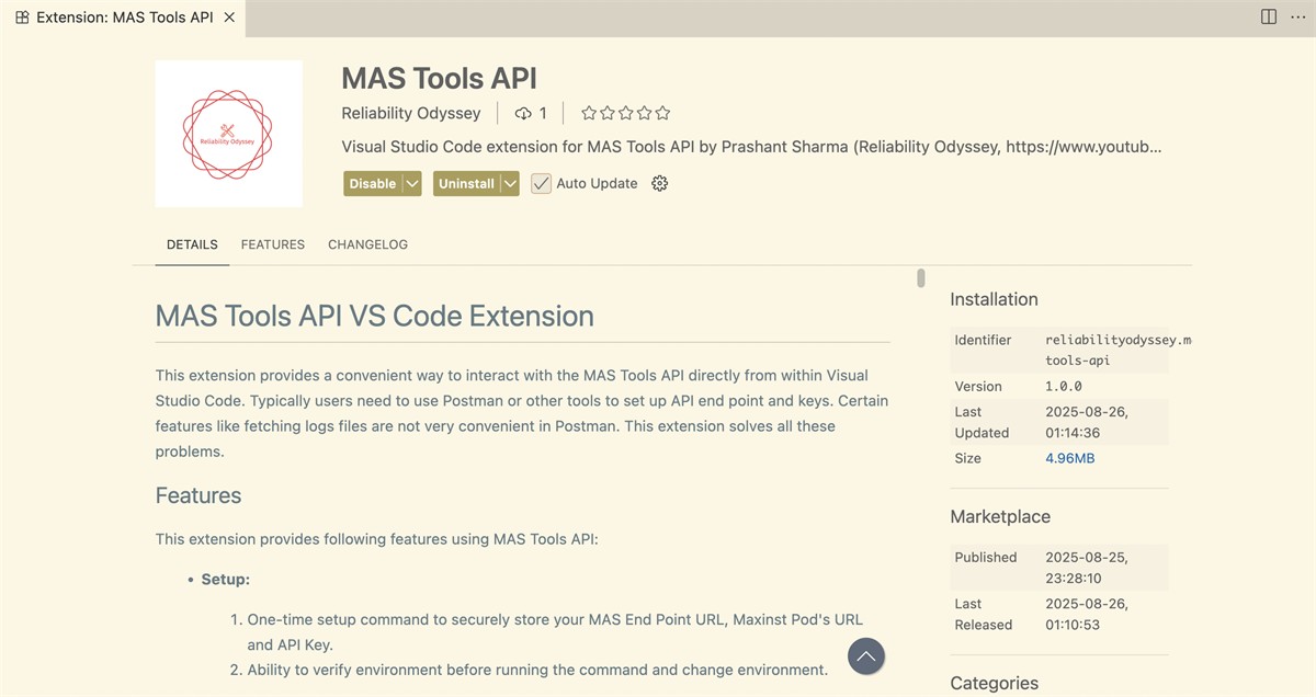 MAS Tools API VS Code Extension